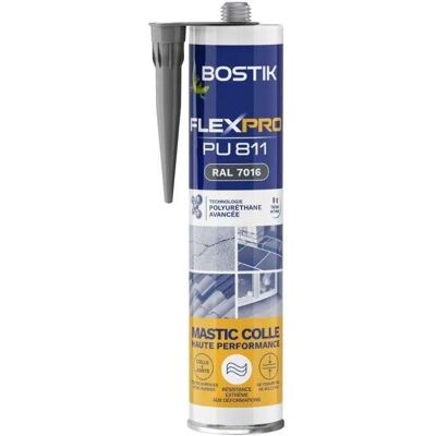 Kit/lijm - BOSTIK - Flexpro PU811 - Alle materialen - Binnen/buiten - Antraciet RAL7016 - 300 ml Kit/lijm - BOSTIK - Flexpro PU811 - Alle materialen - Binnen/buiten - Antraciet RAL7016 - 300 ml