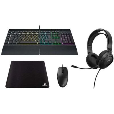 Corsair HS35 V2 Stereo + K55 PRO + M55-WIRED + MM250 XL toetsenbord, muis, muismat en headset bundel Corsair HS35 V2 Stereo + K55 PRO + M55-WIRED + MM250 XL toetsenbord, muis, muismat en headset bundel