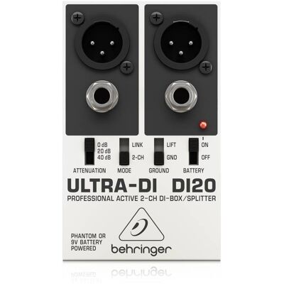 Behringer Ultra-DI DI20 Actieve 2-kanaals DI-box & splitter Behringer Ultra-DI DI20 Actieve 2-kanaals DI-box & splitter