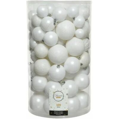 Decoris Kerstbal kunststof d6cm ass 100st wit Decoris Kerstbal kunststof d6cm ass 100st wit