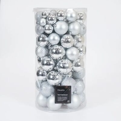 Decoris Kerstbal kunststof d6cm ass 100st zilver Decoris Kerstbal kunststof d6cm ass 100st zilver