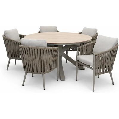 Garden Impressions Edison tafel Ø148 cm taupe/teak met 5 Teromos dining stoelen Garden Impressions Edison tafel Ø148 cm taupe/teak met 5 Teromos dining stoelen