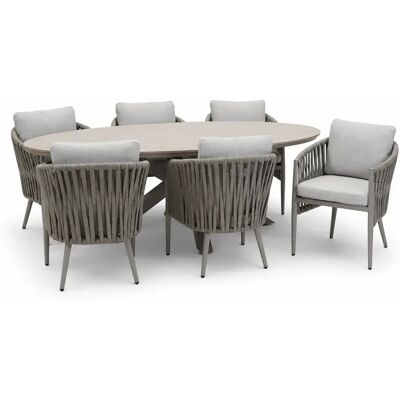 Garden Impressions Edison tafel 220x115xH75 cm taupe/teak met 6 Teromos dining stoelen Garden Impressions Edison tafel 220x115xH75 cm taupe/teak met 6 Teromos dining stoelen