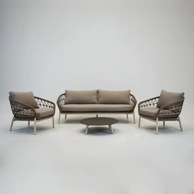 Loungeset Dakota Creme Bruin 4-delig Stoel Bank Aluminium Touw Buiten Tuinstoel Tuinbank Vita Lux Loungeset Dakota Creme Bruin 4-delig Stoel Bank Aluminium Touw Buiten Tuinstoel Tuinbank Vita Lux