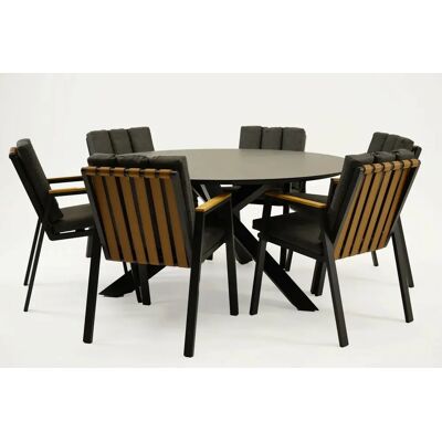 Vita Tuintafel Rotonda met 6 Leather antraciet stoelen Vita Tuintafel Rotonda met 6 Leather antraciet stoelen