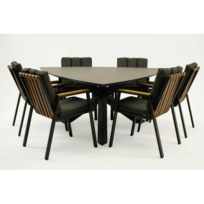 Vita Tuintafel Triangel met 6 Leather antraciet stoelen Vita Tuintafel Triangel met 6 Leather antraciet stoelen