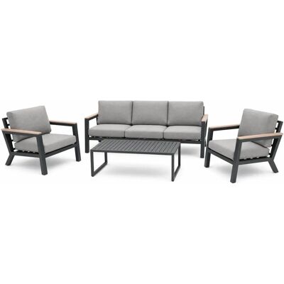Vita Emerson loungeset antraciet 4-delig met teak look arm liggers - Vita tuinmeubelen Vita Emerson loungeset antraciet 4-delig met teak look arm liggers - Vita tuinmeubelen