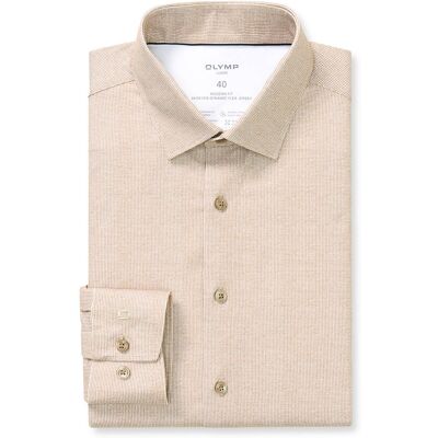 OLYMP Heren Luxor 24/7 Modern Fit Overhemd Beige In Maat: 47 OLYMP Heren Luxor 24/7 Modern Fit Overhemd Beige In Maat: 47