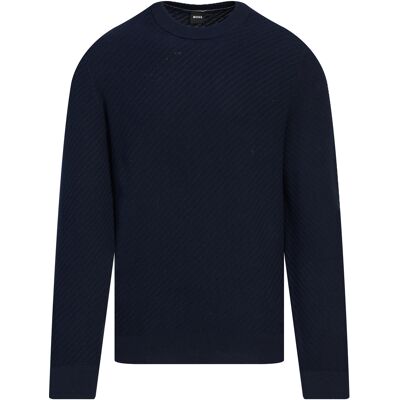 BOSS Heren Trui Onde Hals Lofranco Donkerblauw In Maat: XXL BOSS Heren Trui Onde Hals Lofranco Donkerblauw In Maat: XXL