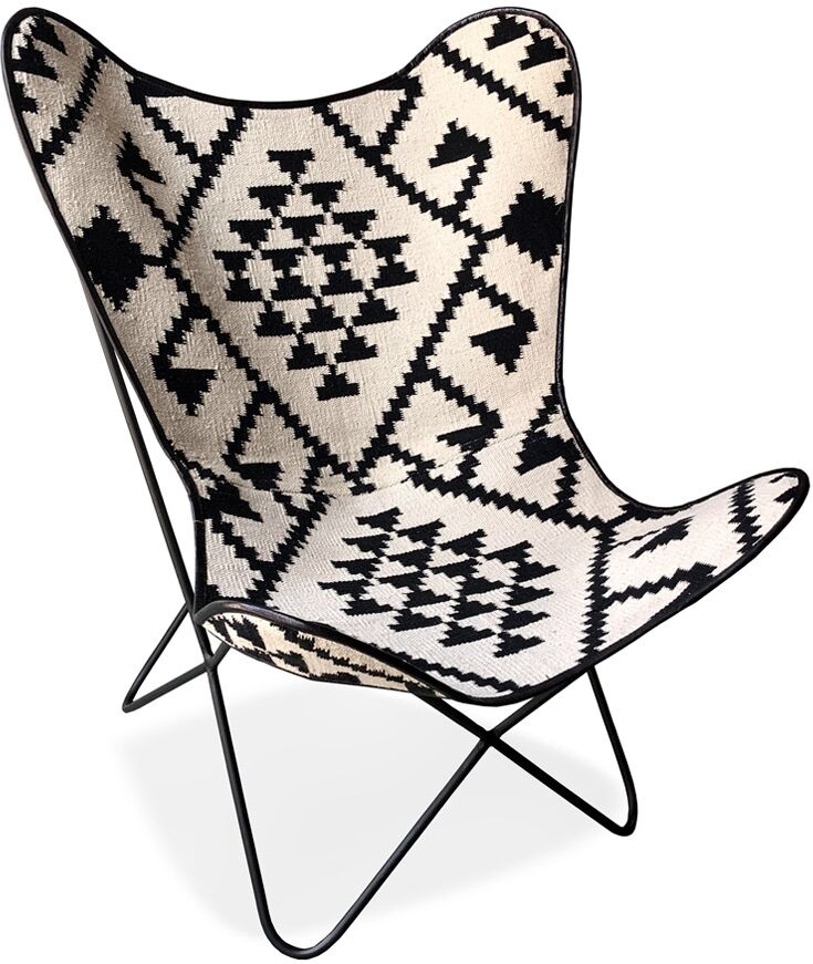 Alterego Fauteuil papillon 'FOX' en coton blanc et motifs noirs