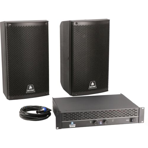 Devine Onyx 10 speakerset (2x) met versterker en speakerkabels (5 m)