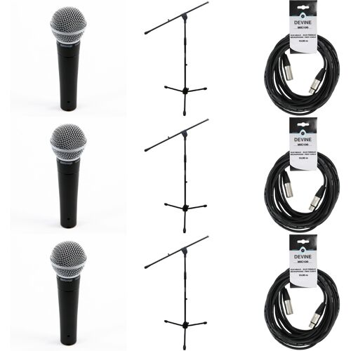 Shure SM58 LCE (3x) met statieven en kabels