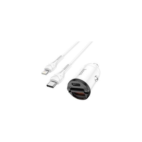 Hoco Dubbele 30W PD Autolader + USB-C naar Lightning kabel Wit