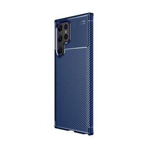 Samsung Galaxy S22 Ultra Hoesje Siliconen Carbon TPU Back Cover Blauw