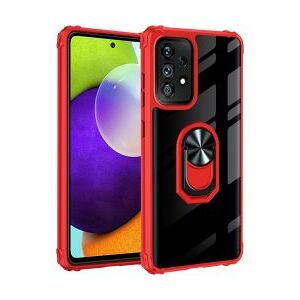 Samsung Galaxy A53 Hoesje Kickstand Ring Back Cover Transparant/Rood