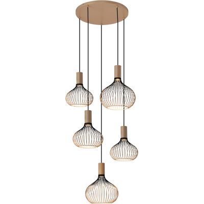 KS Verlichting Isabel 5-lichts Hanglamp Zwart Beige KS Verlichting Isabel 5-lichts Hanglamp Zwart Beige