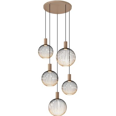 KS Verlichting Ascha 5-lichts Hanglamp Zwart Beige KS Verlichting Ascha 5-lichts Hanglamp Zwart Beige