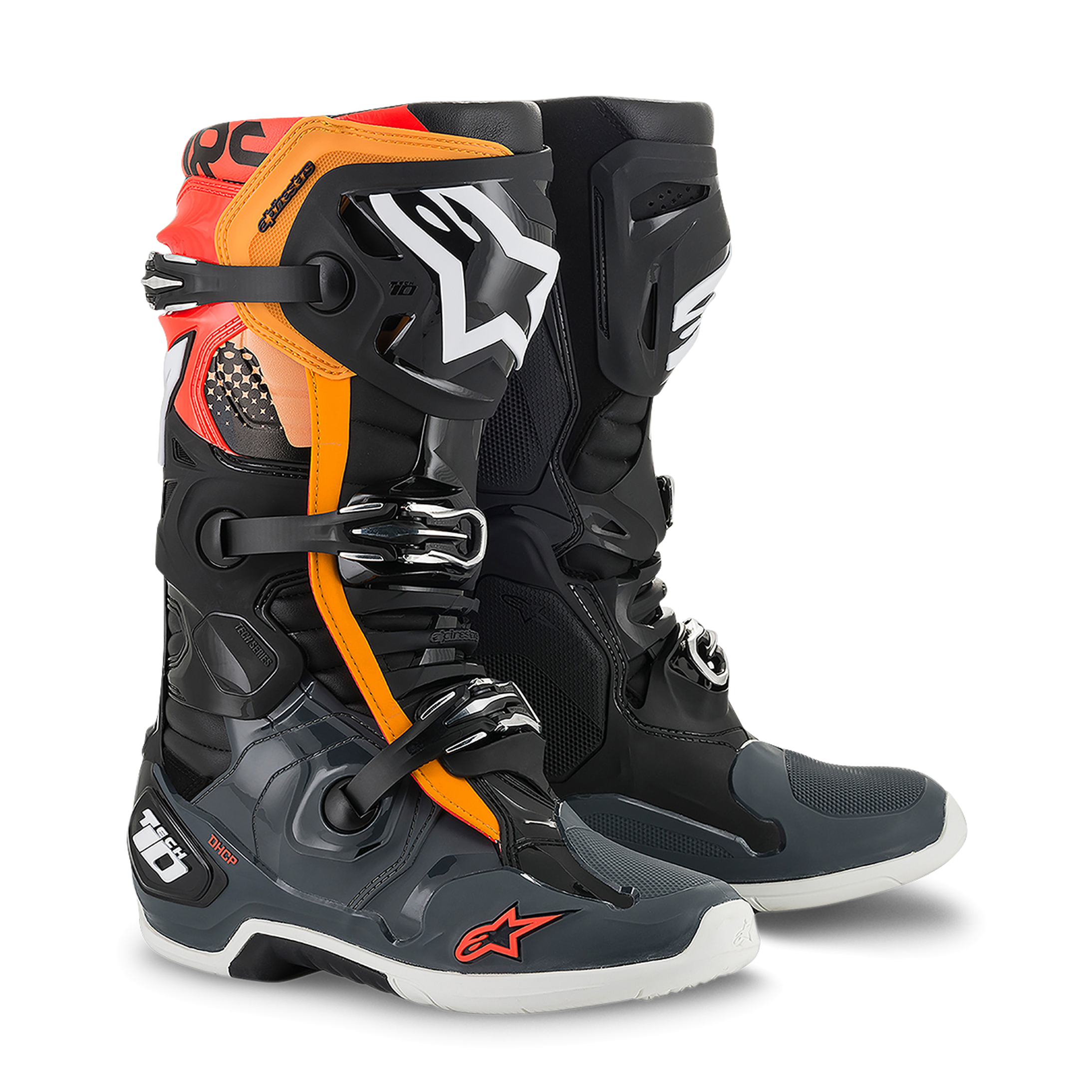 Alpinestars Crosslaarzen Alpinestars Tech 10 Zwart-Oranje-Rood  - Zwart