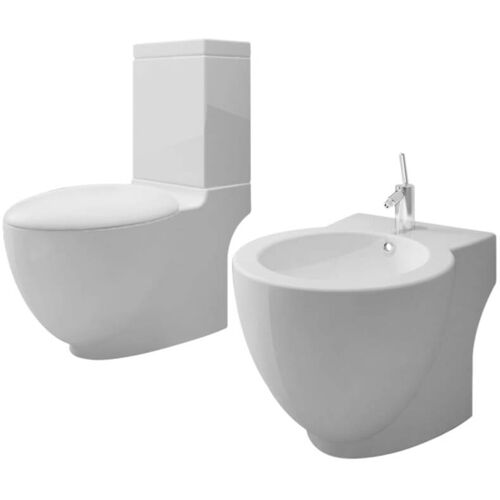 vidaXL Toilet- en bidetset keramiek wit