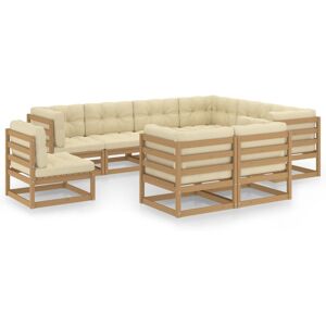 vidaXL 9-delige Loungeset met kussens massief grenenhout honingbruin