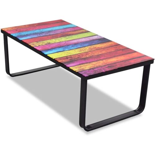 vidaXL Salontafel met regenboog-print glazen tafelblad