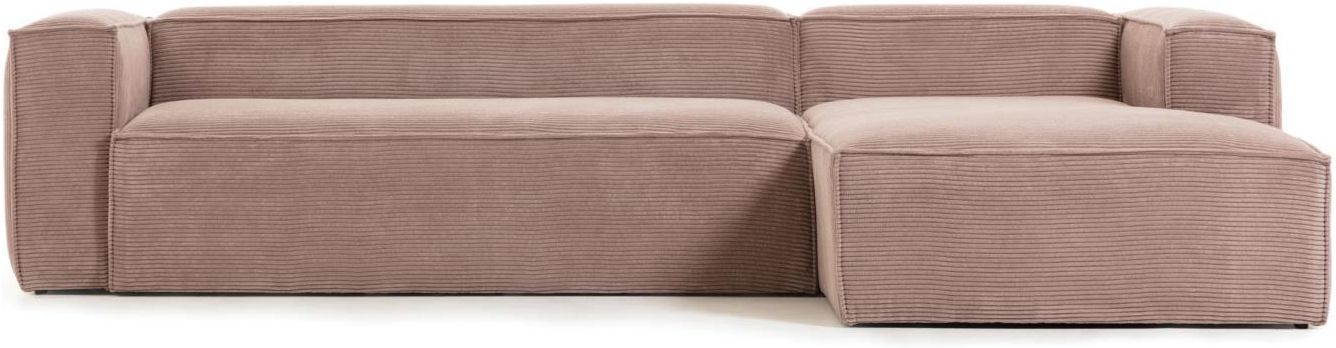 Kave Home Blok 3-seter Sofa m. høyrevendt sjese - Rosa Fløyel   Unoliving