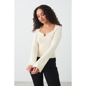 Gina Tricot - Knitted top - langermede topper - White - XL - Female  Female White