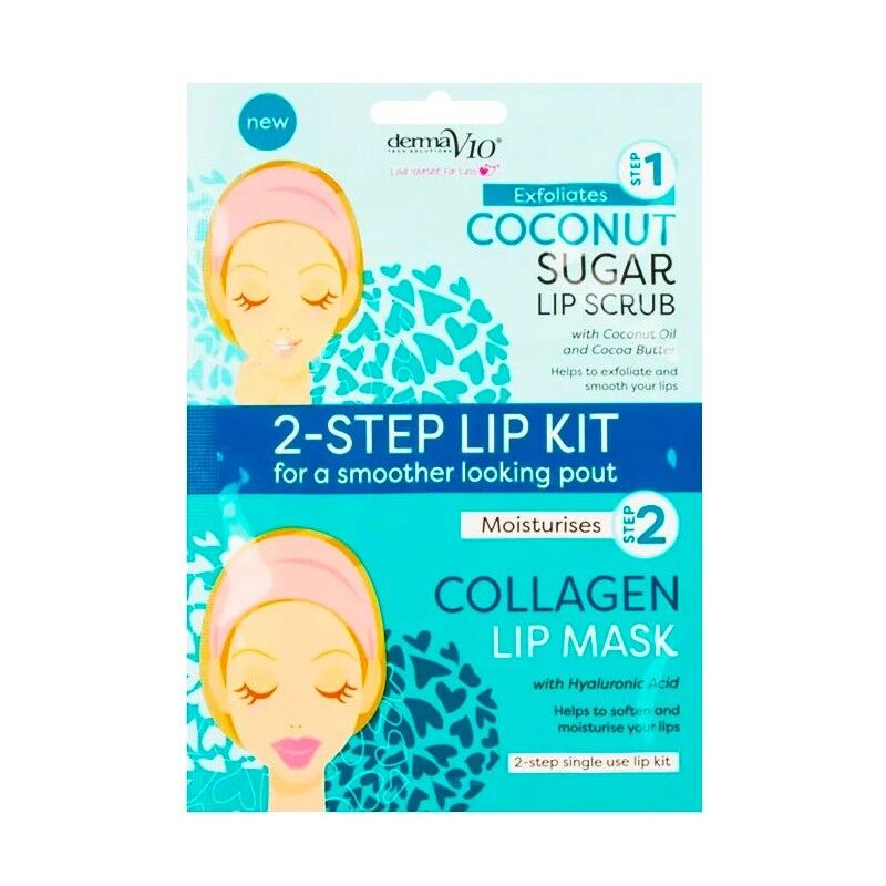 DermaV10 2-Step Lip Kit Scrub & Mask Coconut 1 stk Leppepleie