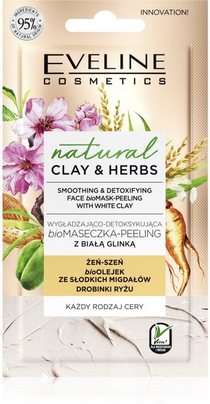 Eveline Natural Clay & Herbs Smoothing & Detoxifying Face Bio Mask-Peeling With White Clay 8 ml Ansiktsmaske