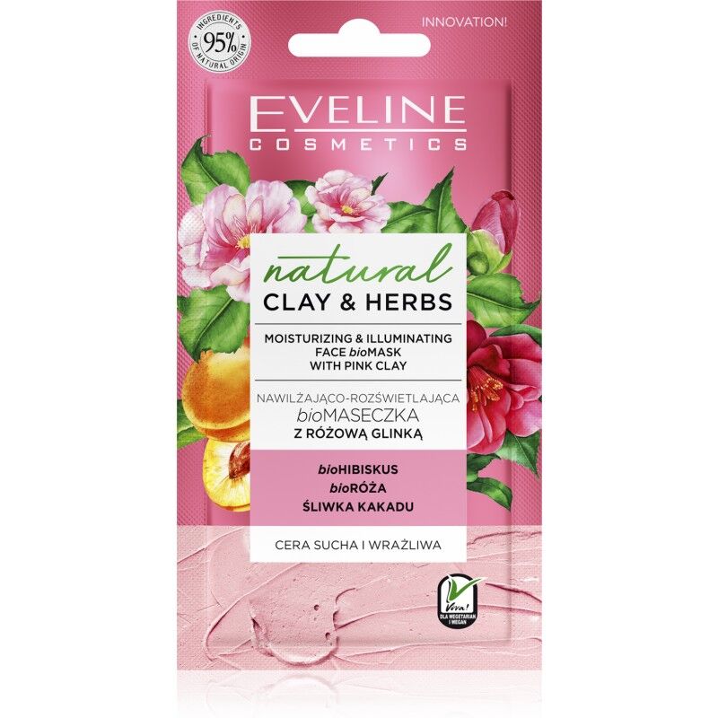 Eveline Natural Clay & Herbs Moisturizing & Illuminating Face Bio Mask With Pink Clay 8 ml Ansiktsmaske