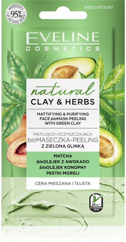 Eveline Natural Clay & Herbs Mattifying & Purifying Face Bio Mask-Peeling With Green Clay 8 ml Ansiktsmaske