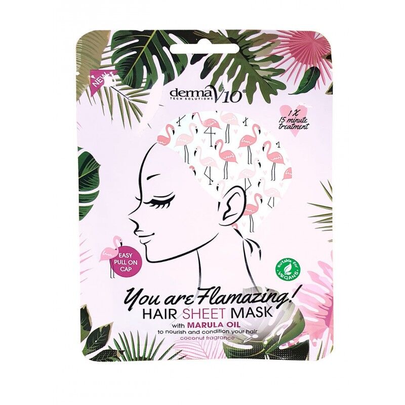 DermaV10 Hair Sheet Mask Marula Oil Flamingo 1 stk Hårmaske