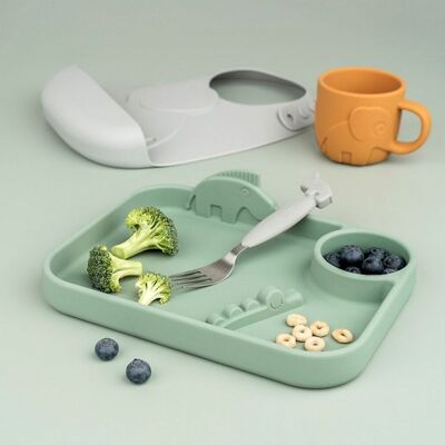 Done by Deer Peekaboo Compartment Plate Deer Friends, Green Done by Deer Peekaboo Compartment Plate Deer Friends, Green
