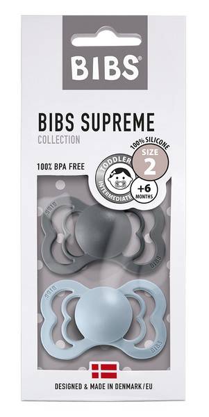 Bibs Supreme Smokk 2-Pk Silicone, Iron/baby Blue