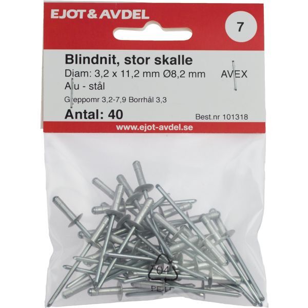 Ejot 101350 Blindnagel AVEX, stort hode 4,8 x 10,3 mm, 25-pakning