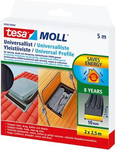 Tesa Universal 05962-00002-01 Tetningslist 5 m, 10 mm, 5 mm, svart