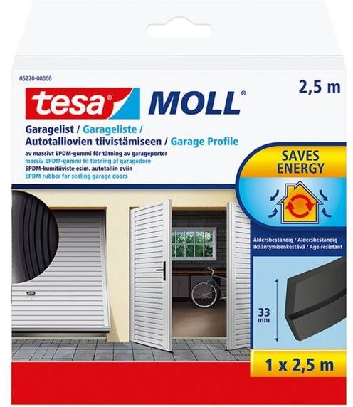 Tesa 05220-00000-01 Garasjelist EPDM, 2,5 m x 33 mm, svart