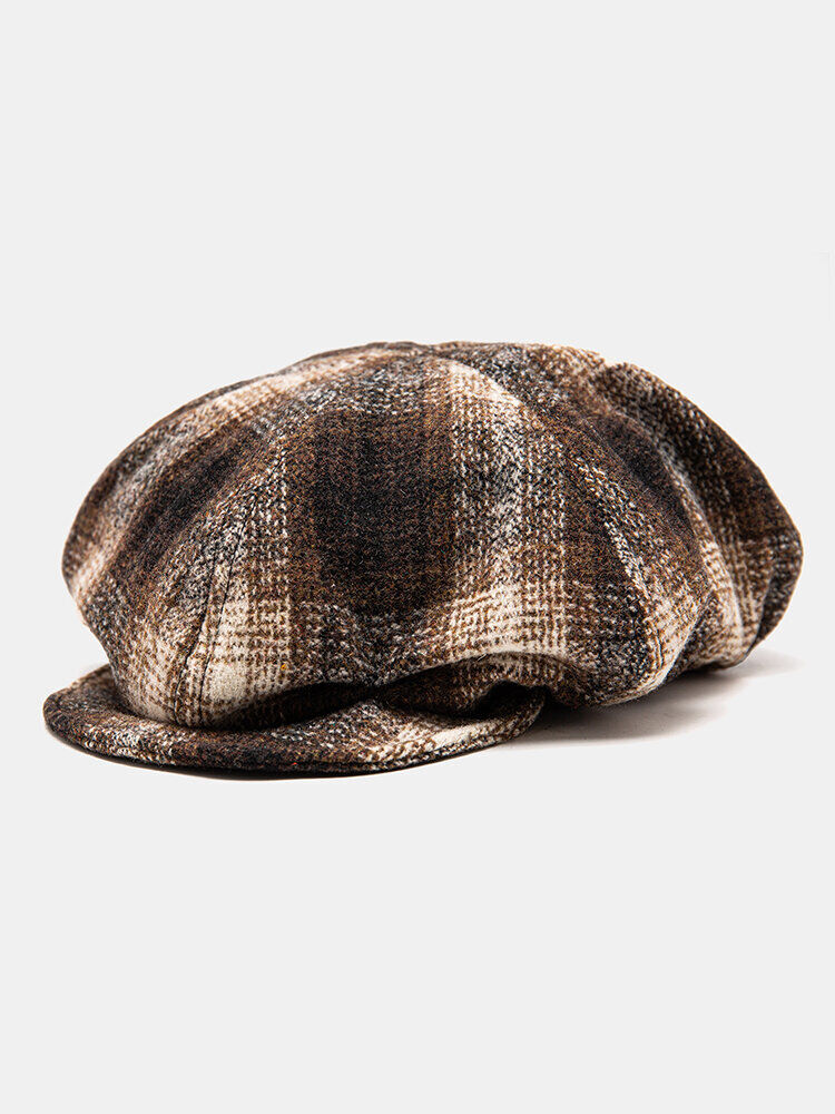 Newchic Men Cotton Vintage Color-match Lattice Casual Warmth Painter Hat Octagonal Hat Beret