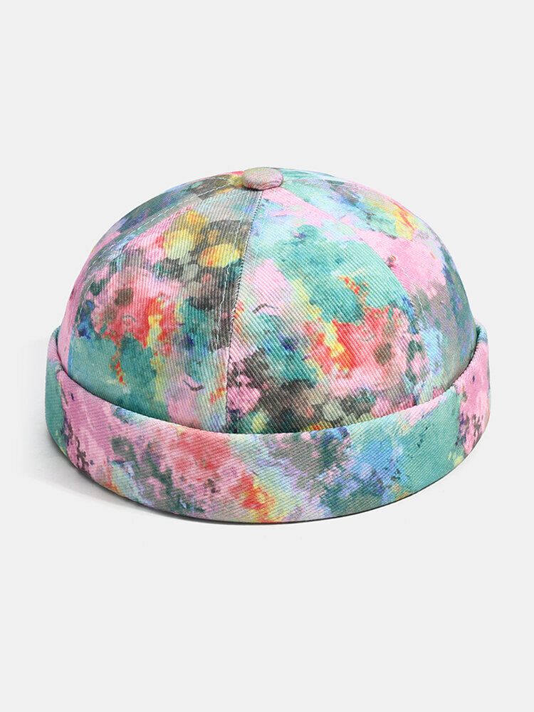 Newchic Men & Women Contrast Color Graffiti Painting Brimless Landlord Cap Skull Cap