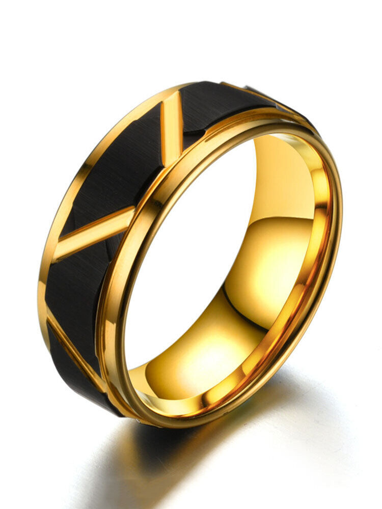 Newchic Trendy Simple Black Golden Color-match Slotted Circle-shaped Titanium Steel Ring