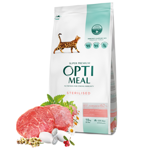 OPTIMEAL Cat Adult & Senior Sterilised & Urinary Care Beef Tørrfôr til katt 10 kg