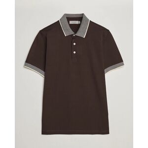 Canali Contrast Collar Short Sleeve Polo Dark Brown