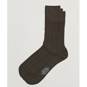 Amanda Christensen 3-Pack True Cotton Ribbed Socks Brown Melange