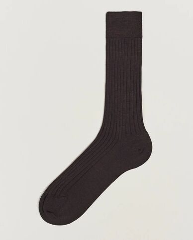 Bresciani Wool/Nylon Ribbed Short Socks Brown