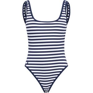 Polo Ralph Lauren Piquet Stripe Scoopneck Swimsuit - White/Navy XS