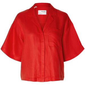 Selected Femme Lyra 2/4 Boxy Revers Linen Shirt - Flame Scarlet 36