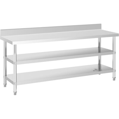 Bord i rustfritt stål med bakkant - 200 x 60 x 16,5 cm - 500 kg - 2 hyller - Royal Catering RCAT-200/60-SPS3SH Bord i rustfritt stål med bakkant - 200 x 60 x 16,5 cm - 500 kg - 2 hyller - Royal Catering RCAT-200/60-SPS3SH