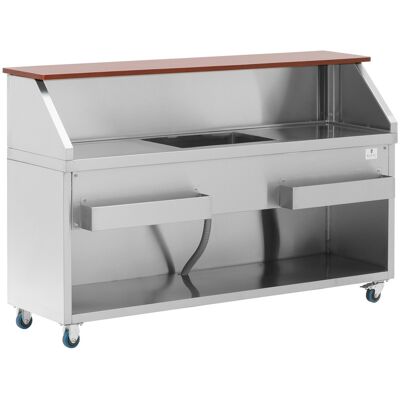 Mobil bar-stasjon - med isbeholder og flaskeholder - 180 cm tre-look disk - Royal Catering RCMBS-180 Mobil bar-stasjon - med isbeholder og flaskeholder - 180 cm tre-look disk - Royal Catering RCMBS-180