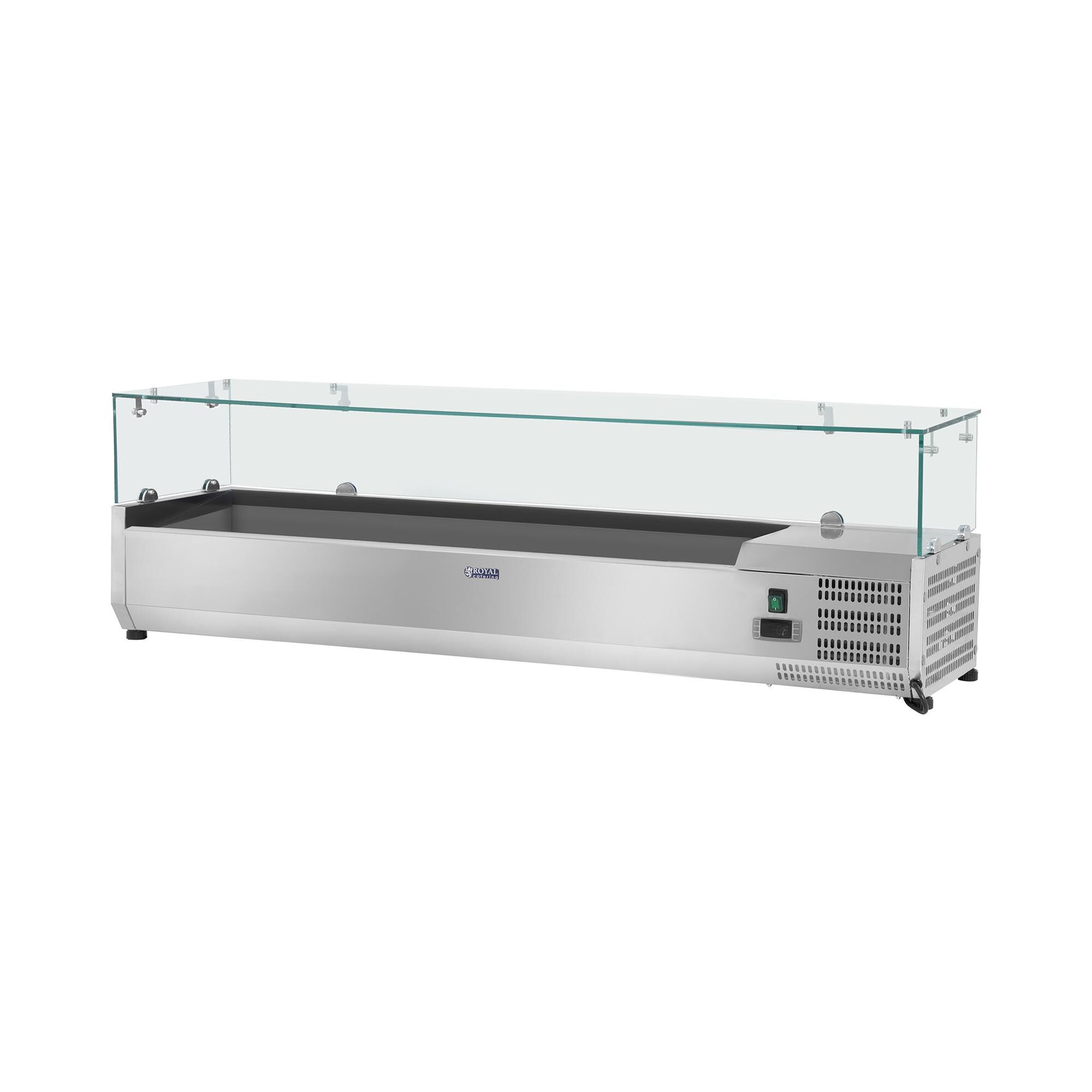 Royal Catering Kjølevitrine - 160 x 39 cm - 7 GN 1/3 beholdere - Glassplate 10010944