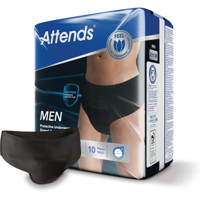 Attends Men Protective Underwear 3M Buksebleie, Medium, sort, 10 stk. Attends Men Protective Underwear 3M Buksebleie, Medium, sort, 10 stk.